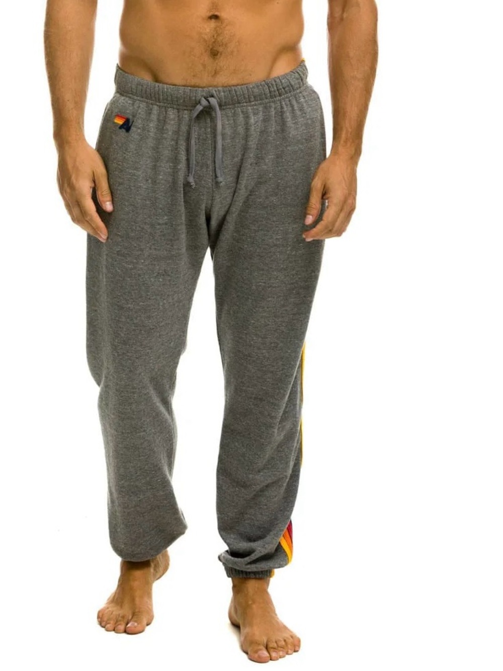Aviator Nation Men’s Classic Five stripe sweatpants in heather gray. - Picture 2 of 6